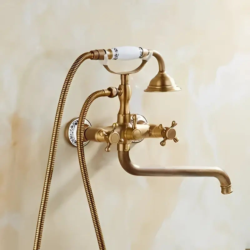 Antique brass bathtub shower set with ceramic handles and showerhead for decorbites brass bathtub decor