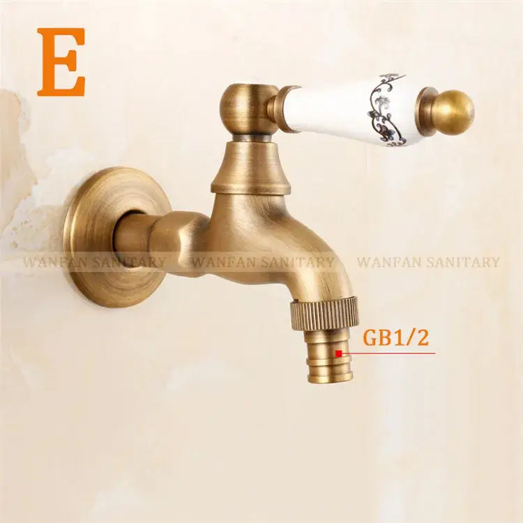 Antique brass bibcock faucet with white ceramic handle featuring black floral detailing decorbites brass antique garden tap