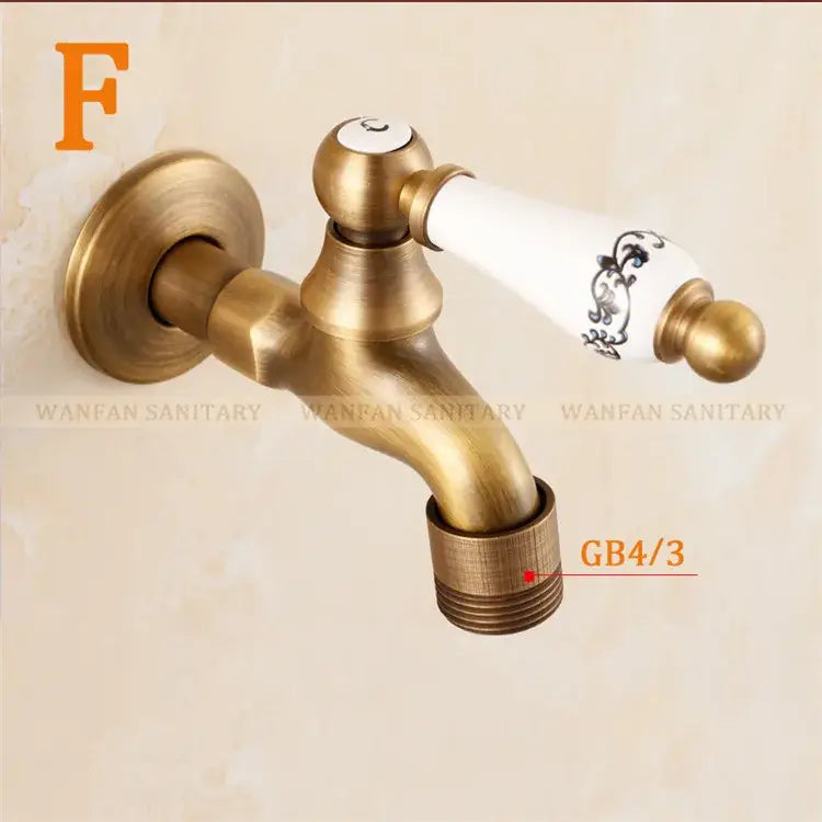 Antique brass bibcock faucet with brass antique finish and white ceramic floral handle for garden tap decorbites brass antique