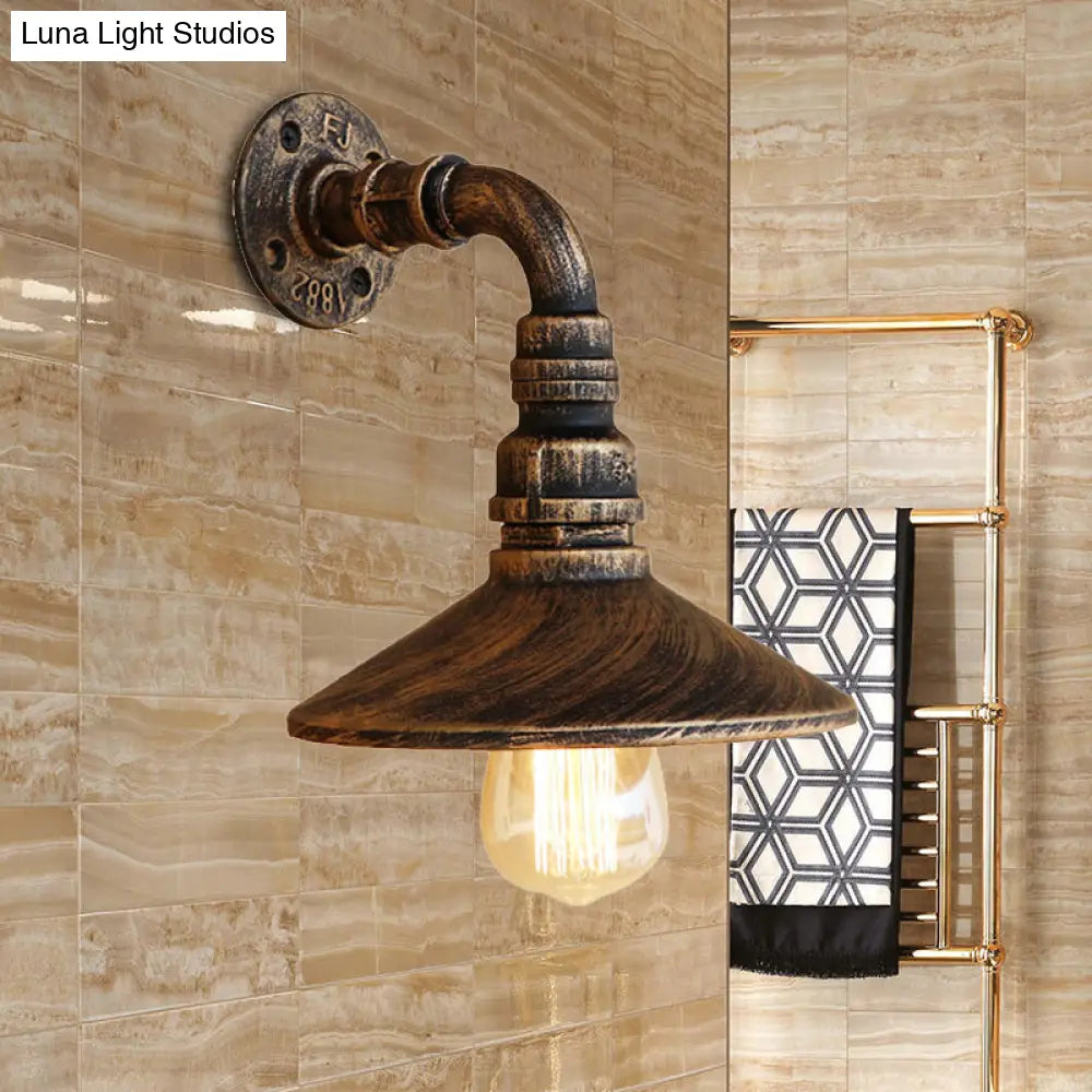 Aplique de pared cónico de latón antiguo/negro con diseño steampunk y tubo curvo