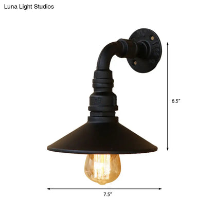 Aplique de pared cónico de latón antiguo/negro con diseño steampunk y tubo curvo