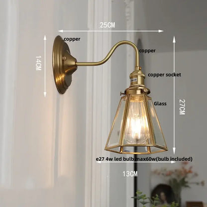 Antique brass blue flower glass led wall sconce with hexagonal shade and e27 bulb socket for bedroom decorbites blue flower design