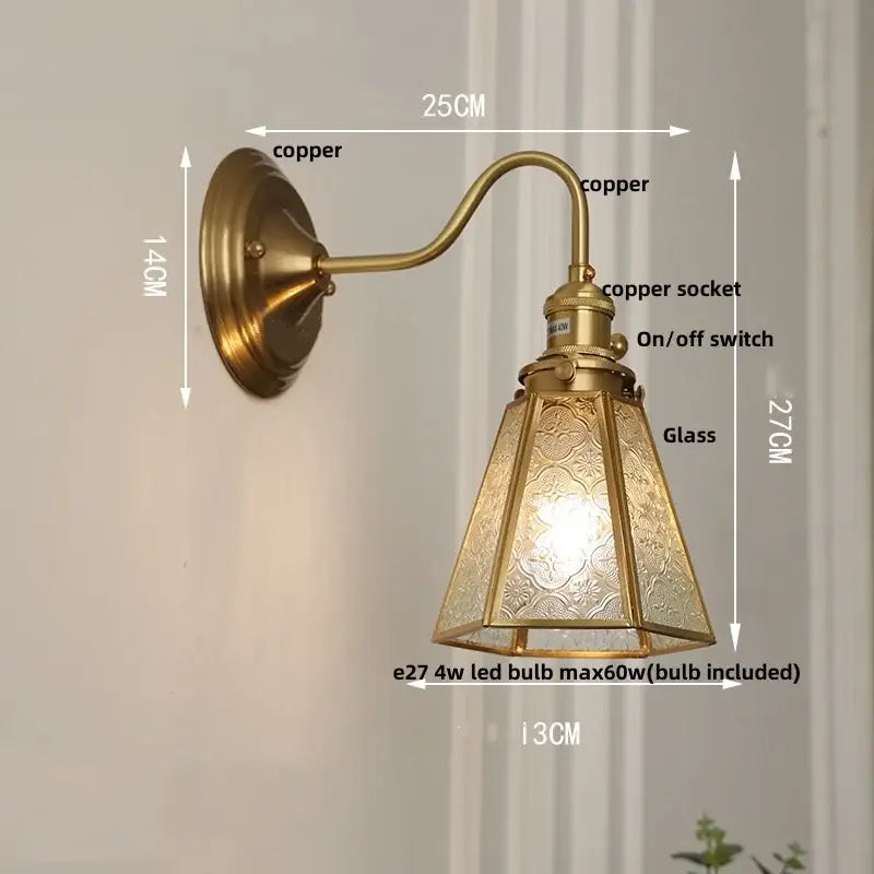 Antique brass blue flower glass led wall sconce with vintage-style etched blue flower glass shade for bedroom decorbites blue flower