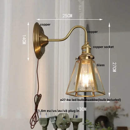 Antique brass blue flower glass led wall sconce with vintage brass and copper socket for bedroom decorbites blue flower lighting