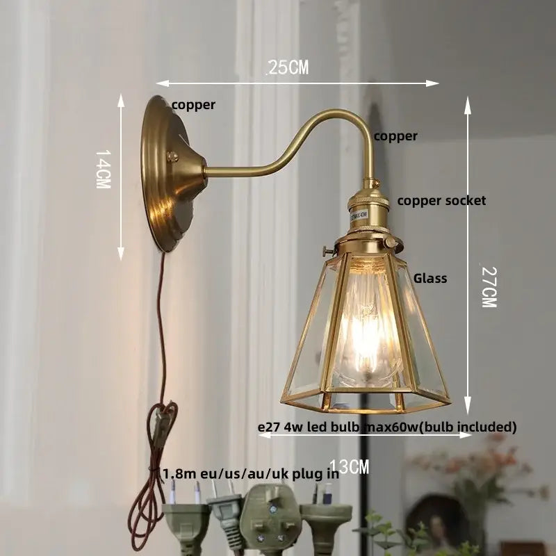 Antique brass blue flower glass led wall sconce with vintage brass and copper socket for bedroom decorbites blue flower lighting