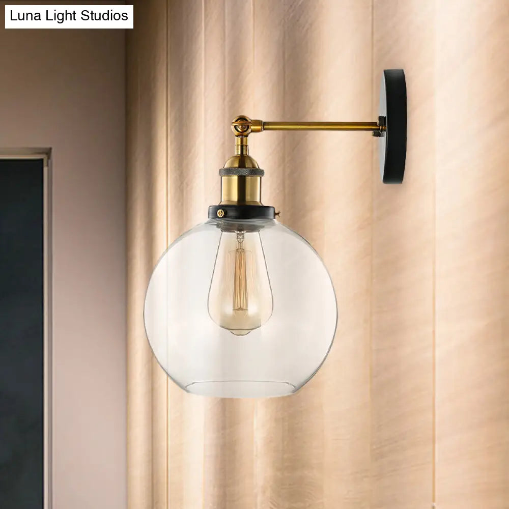 Aplique de pared antiguo de latón con forma de burbuja - Cristal transparente, lámpara de salón de 1 luz