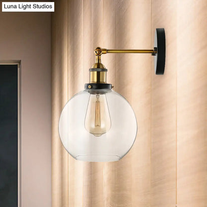 Aplique de pared antiguo de latón con forma de burbuja - Cristal transparente, lámpara de salón de 1 luz