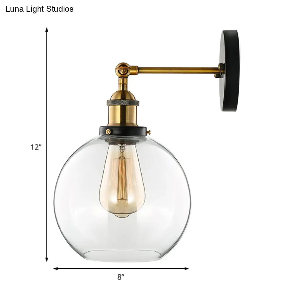 Aplique de pared antiguo de latón con forma de burbuja - Cristal transparente, lámpara de salón de 1 luz