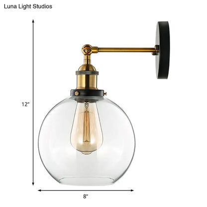 Aplique de pared antiguo de latón con forma de burbuja - Cristal transparente, lámpara de salón de 1 luz