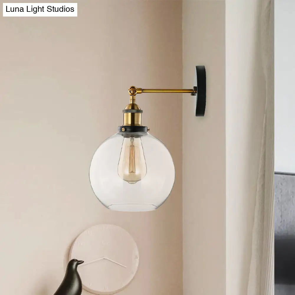 Aplique de pared antiguo de latón con forma de burbuja - Cristal transparente, lámpara de salón de 1 luz