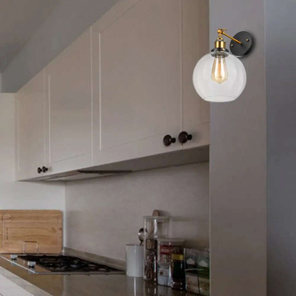 Aplique de pared antiguo de latón con forma de burbuja - Cristal transparente, lámpara de salón de 1 luz
