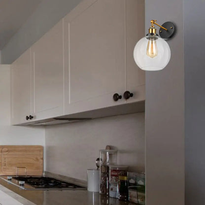 Aplique de pared antiguo de latón con forma de burbuja - Cristal transparente, lámpara de salón de 1 luz