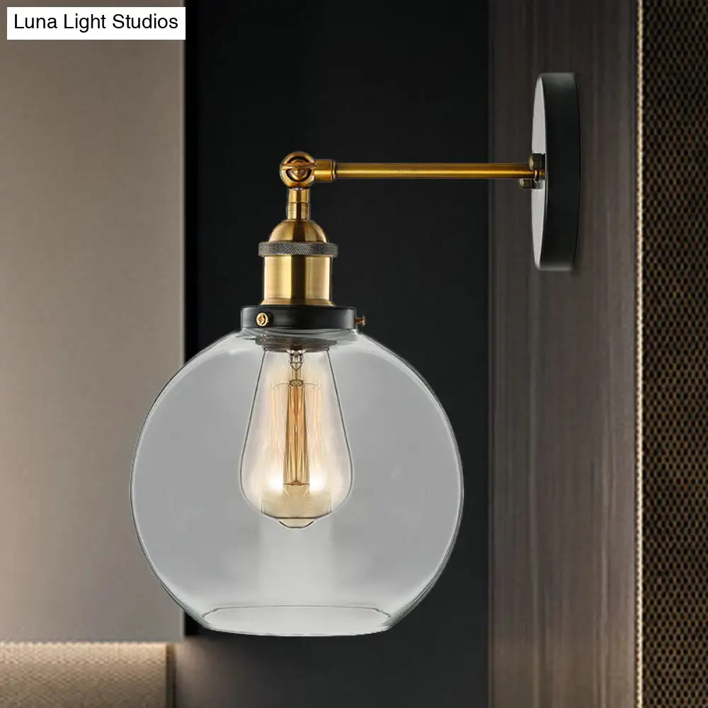 Aplique de pared antiguo de latón con forma de burbuja - Cristal transparente, lámpara de salón de 1 luz