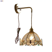 Antique brass butterfly glass led wall lights with stained glass dome and green bead accents for bedroom decorbites wall lights
