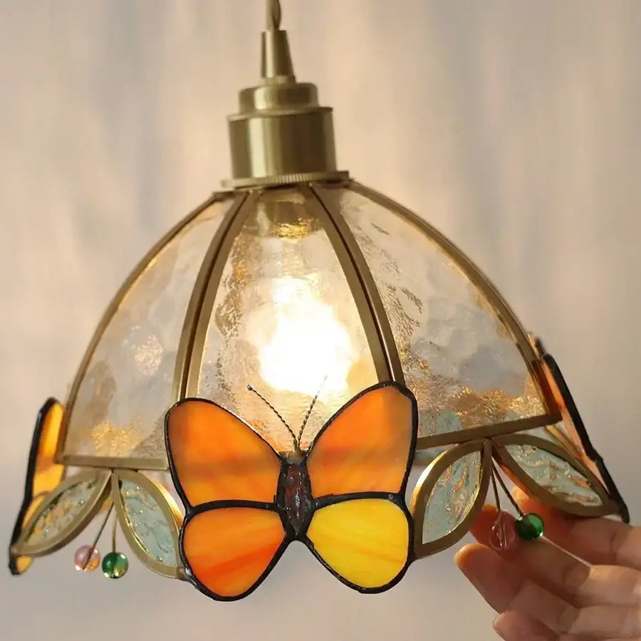 Antique brass butterfly glass led wall light with warm orange and yellow butterfly design for bedroom decorbites butterfly glass