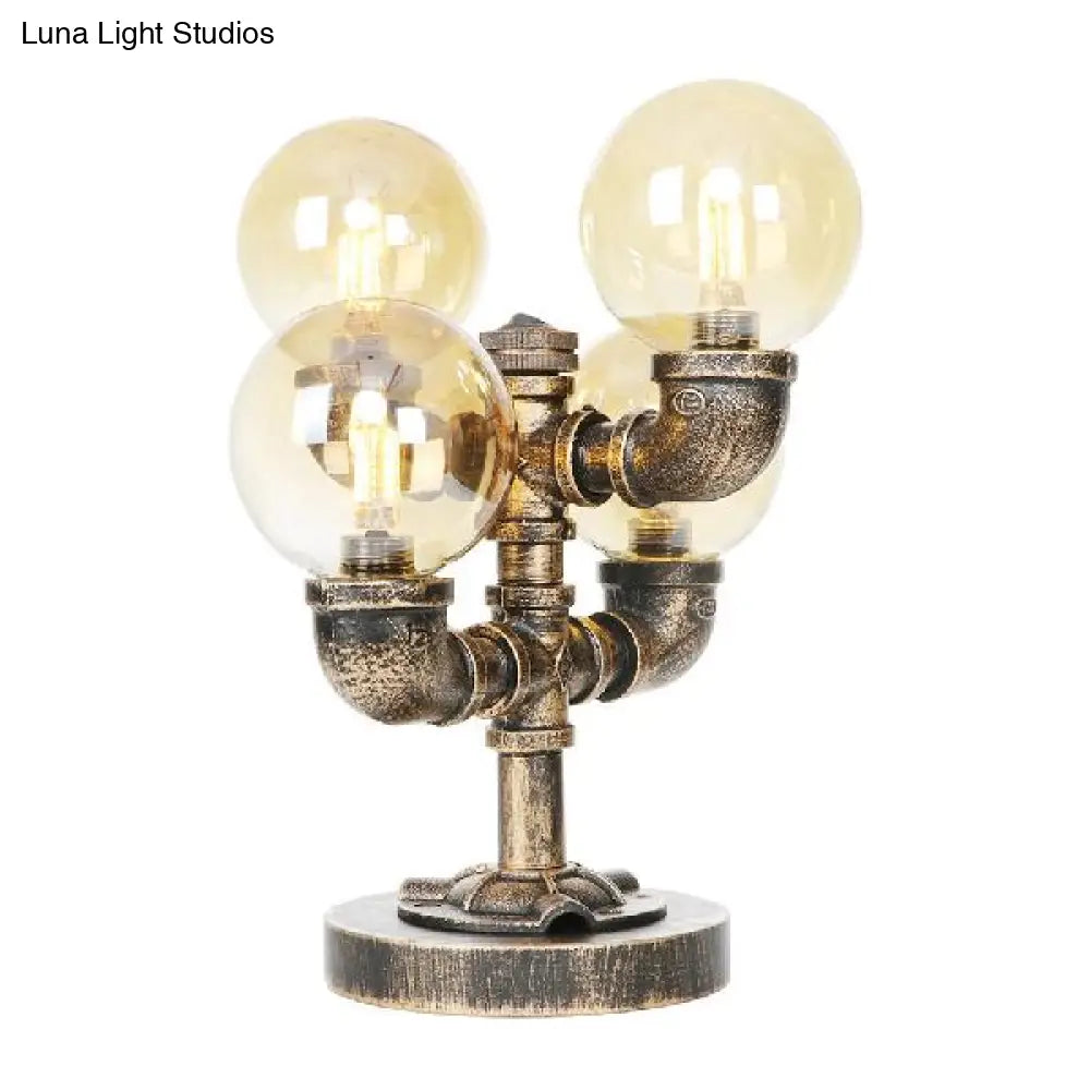 Lámpara de escritorio antigua de latón con forma de cápsula/globo - Cristal transparente/ámbar, ideal para la sala de estar