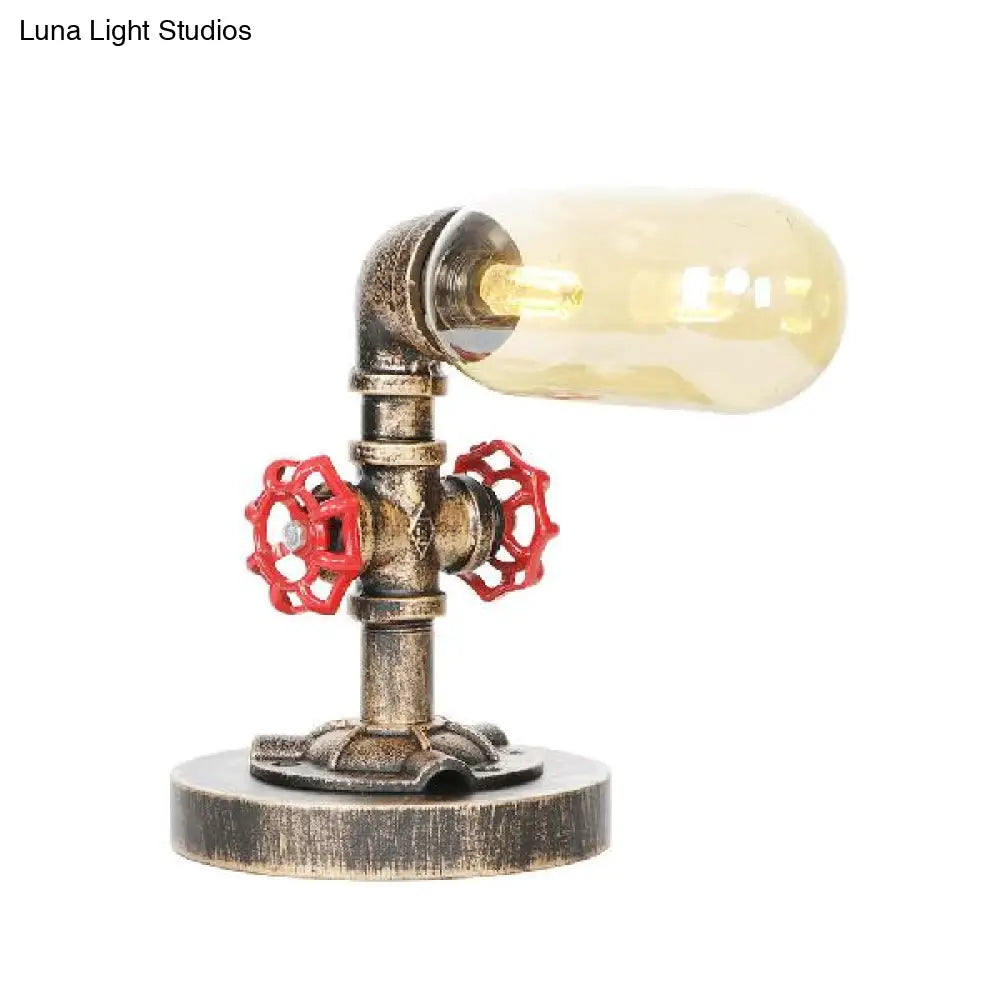 Lámpara de escritorio antigua de latón con forma de cápsula/globo - Cristal transparente/ámbar, ideal para la sala de estar