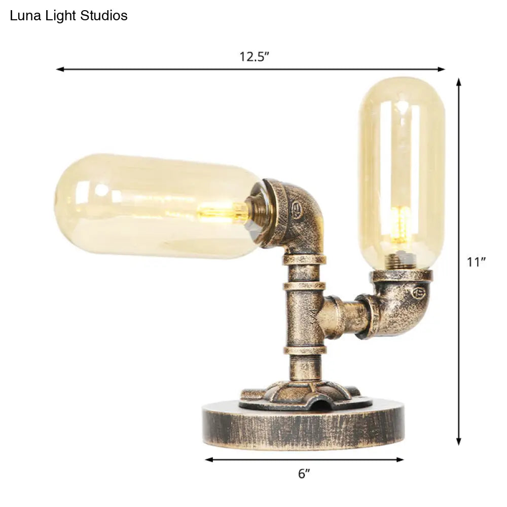 Lámpara de escritorio antigua de latón con forma de cápsula/globo - Cristal transparente/ámbar, ideal para la sala de estar