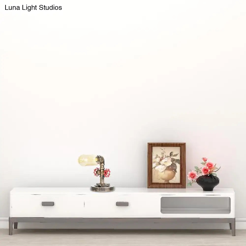 Lámpara de escritorio antigua de latón con forma de cápsula/globo - Cristal transparente/ámbar, ideal para la sala de estar