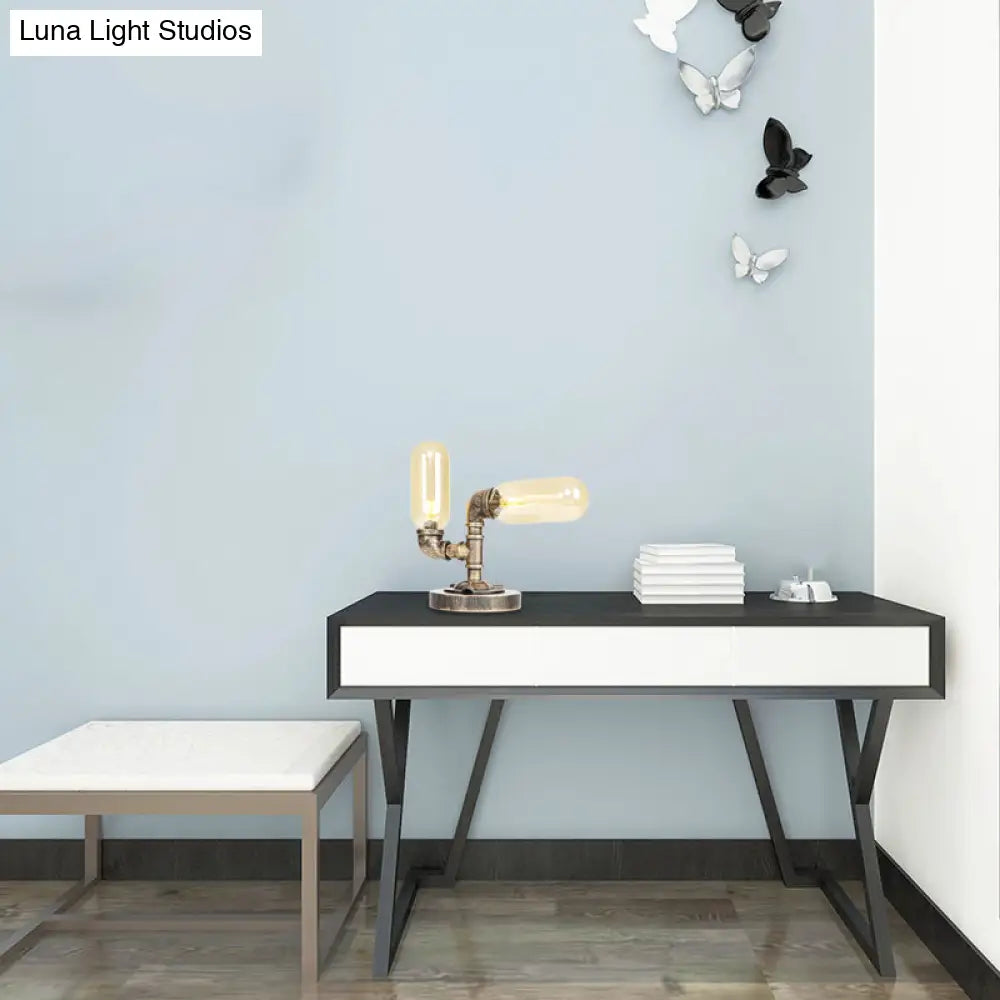 Lámpara de escritorio antigua de latón con forma de cápsula/globo - Cristal transparente/ámbar, ideal para la sala de estar