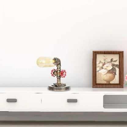 Lámpara de escritorio antigua de latón con forma de cápsula/globo - Cristal transparente/ámbar, ideal para la sala de estar