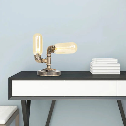 Lámpara de escritorio antigua de latón con forma de cápsula/globo - Cristal transparente/ámbar, ideal para la sala de estar