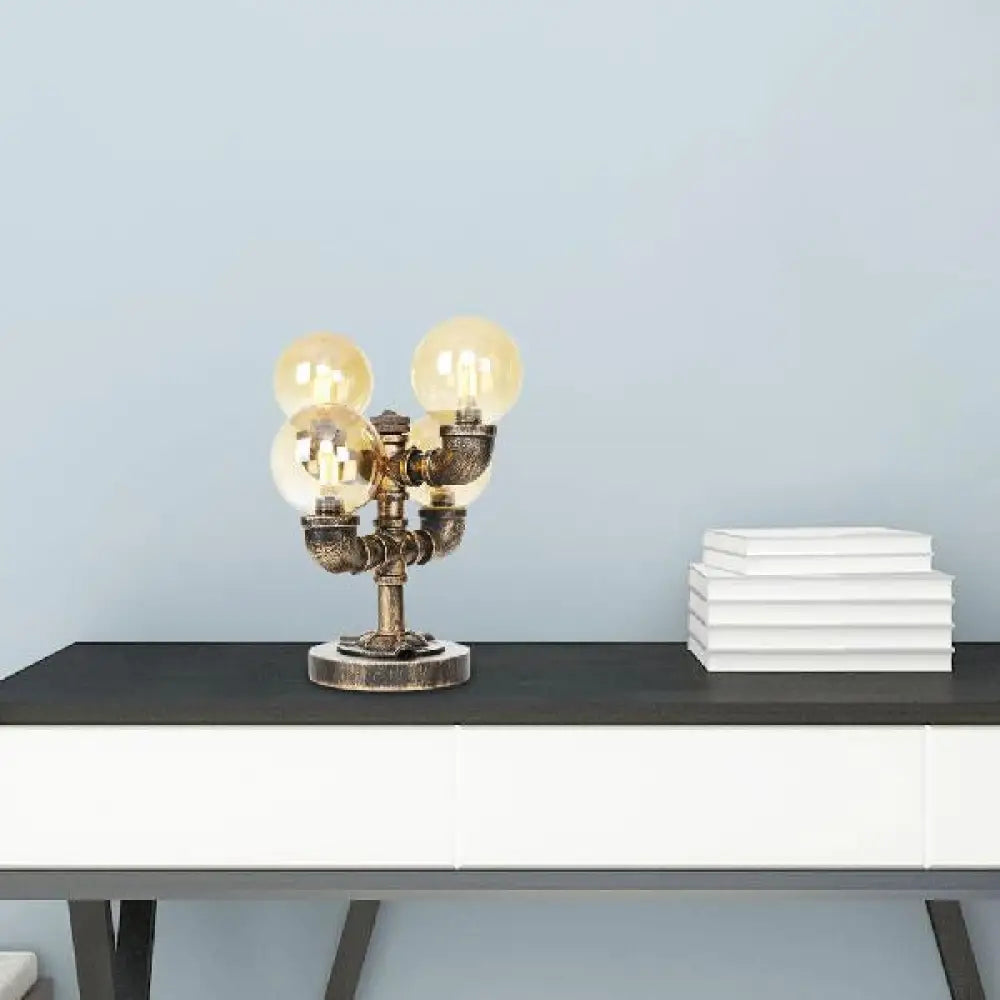 Lámpara de escritorio antigua de latón con forma de cápsula/globo - Cristal transparente/ámbar, ideal para la sala de estar