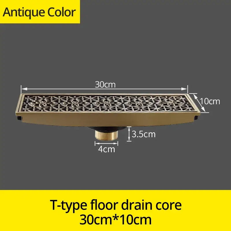 Antique brass carved floral floor drain cover with ornate grille 30cm x 10cm rectangular brass drain cover for bathroom