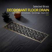 Antique brass carved floral floor drain cover with ornate lattice design for bathroom deodorant use