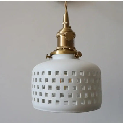 Antique brass ceramic led wall light with white pendant ceramic led wall light featuring square cutouts and brass hardware