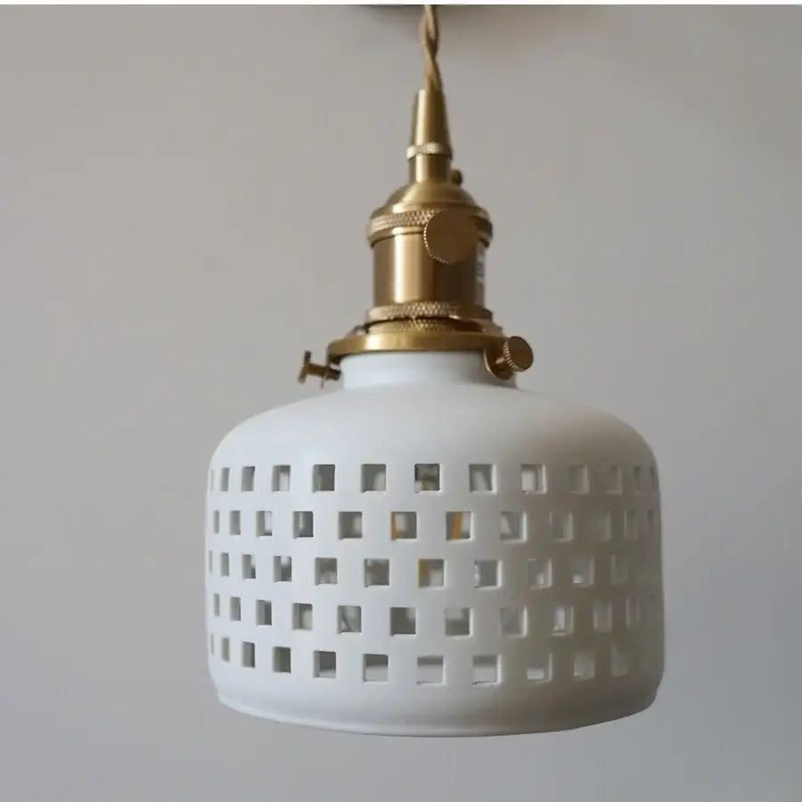Antique brass ceramic led wall light with white pendant ceramic led wall light featuring square cutouts and brass hardware