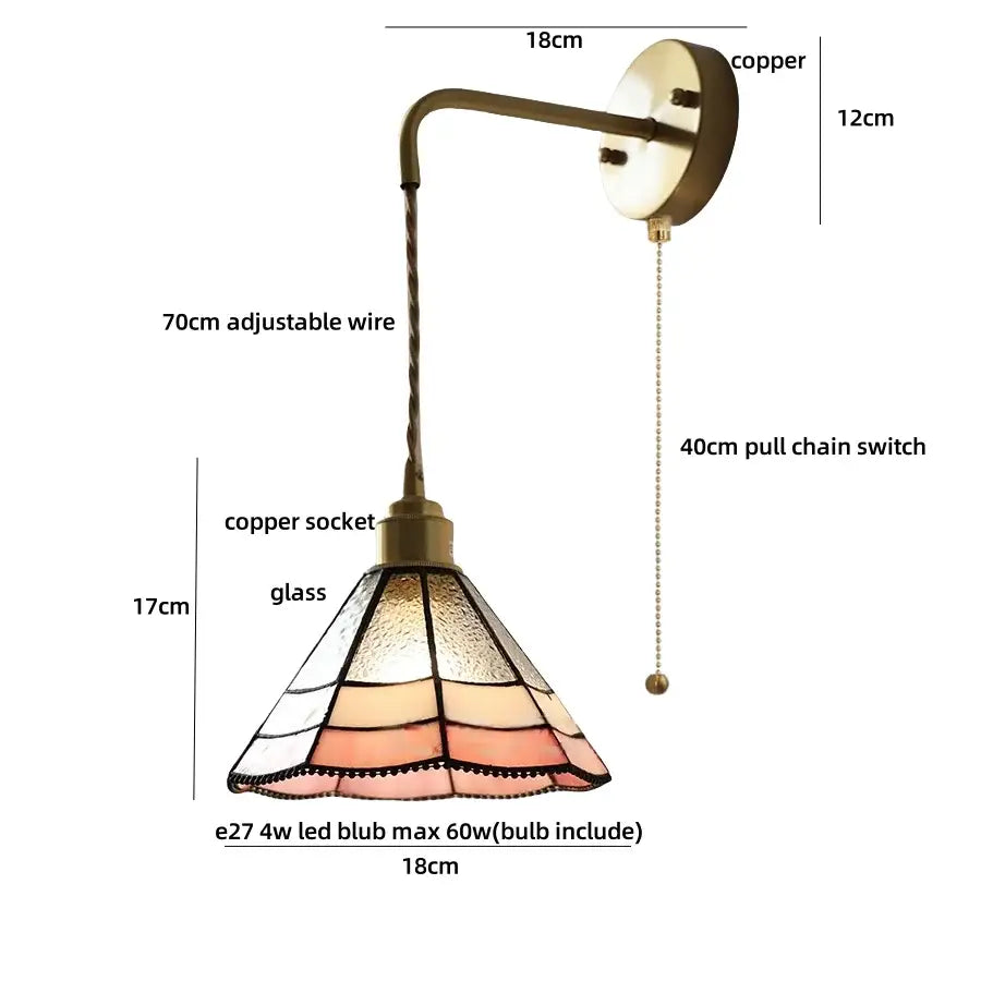 Antique brass ceramic led wall lights with a vintage copper sconce and stained glass shade for bedroom decorbites ceramic led wall