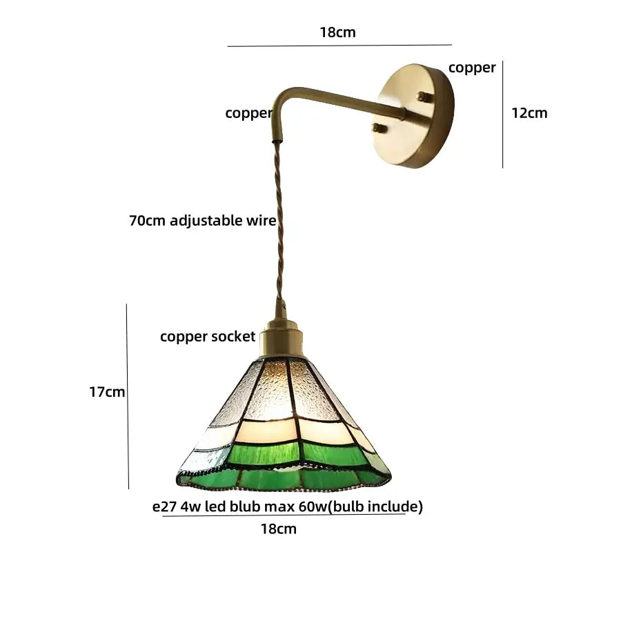 Antique brass ceramic led wall lights with a vintage copper sconce and stained glass shade for bedroom decorbites ceramic led wall
