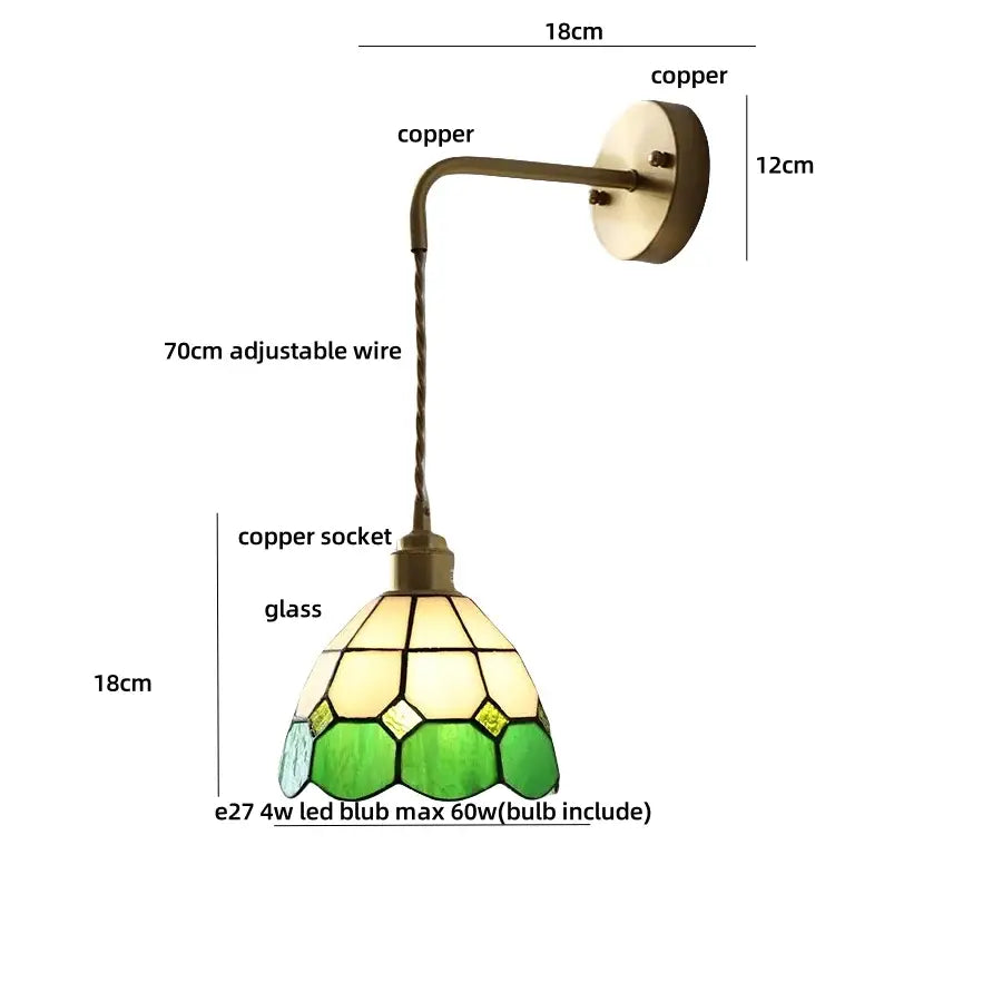 Antique brass ceramic led wall lights with rattan shade and tiffany-style stained glass dome sconce for decorbites ceramic led wall use