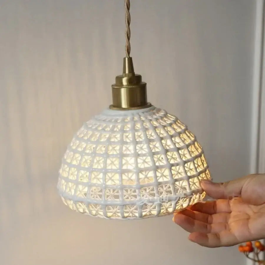 White ceramic led wall light with woven lattice design brass hardware suitable for bedroom decorbites ceramic led wall