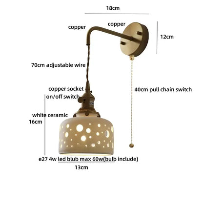 Antique brass ceramic led wall sconce with white floral ceramic shade and adjustable copper arm for bedroom decorbites ceramic led