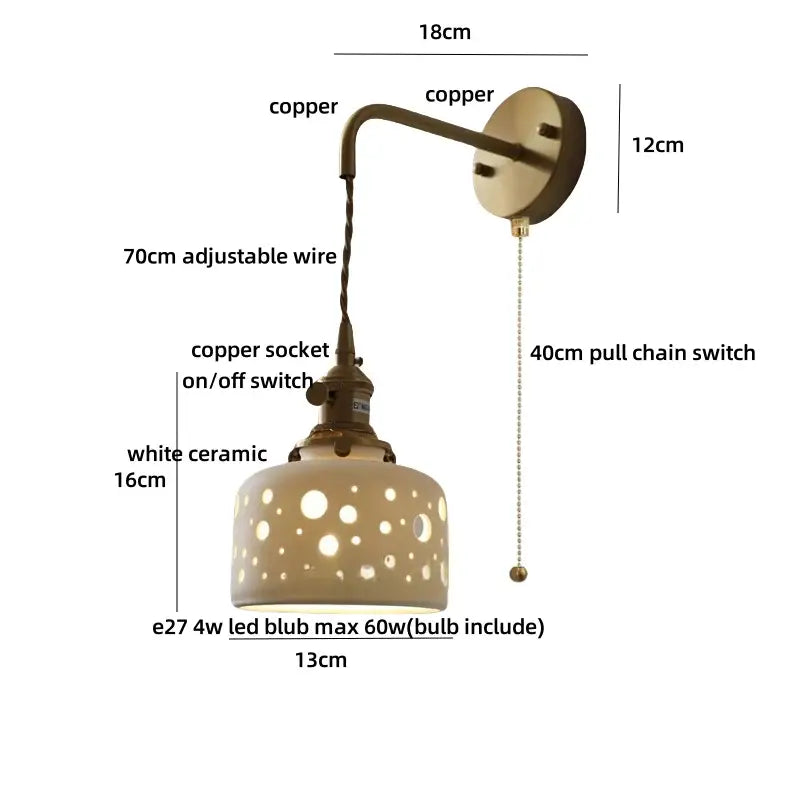 Antique brass ceramic led wall sconce with white floral ceramic shade and adjustable copper arm for bedroom decorbites ceramic led