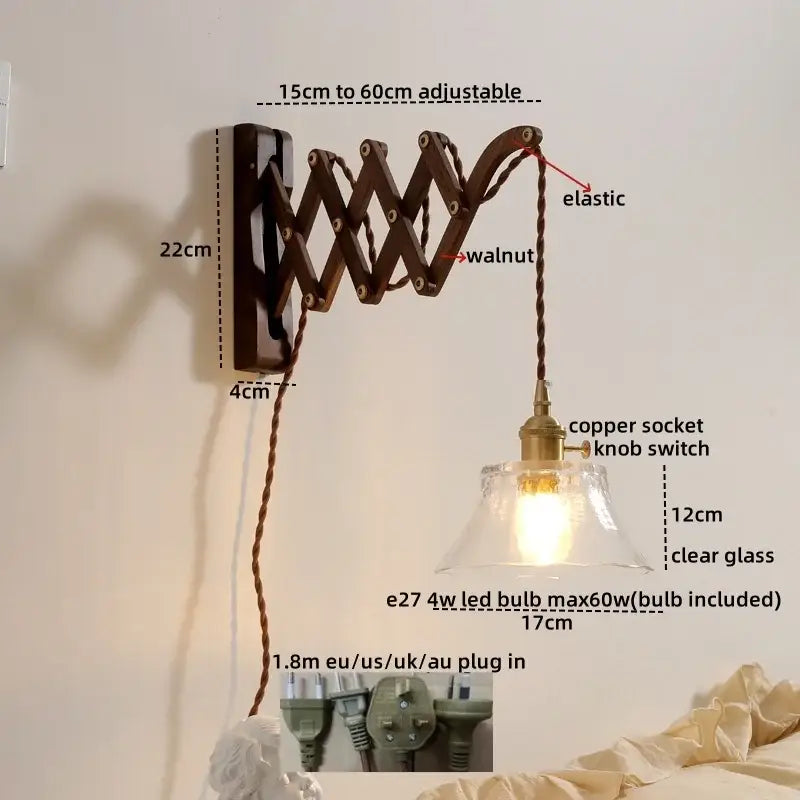 Adjustable antique brass wall sconce with ceramic walnut base and scalloped glass shade for bedroom decorbites ceramic walnut wall