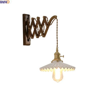 Antique brass ceramic walnut wall sconce with retractable arm and white scalloped glass shade for bedroom decorbites ceramic walnut wall