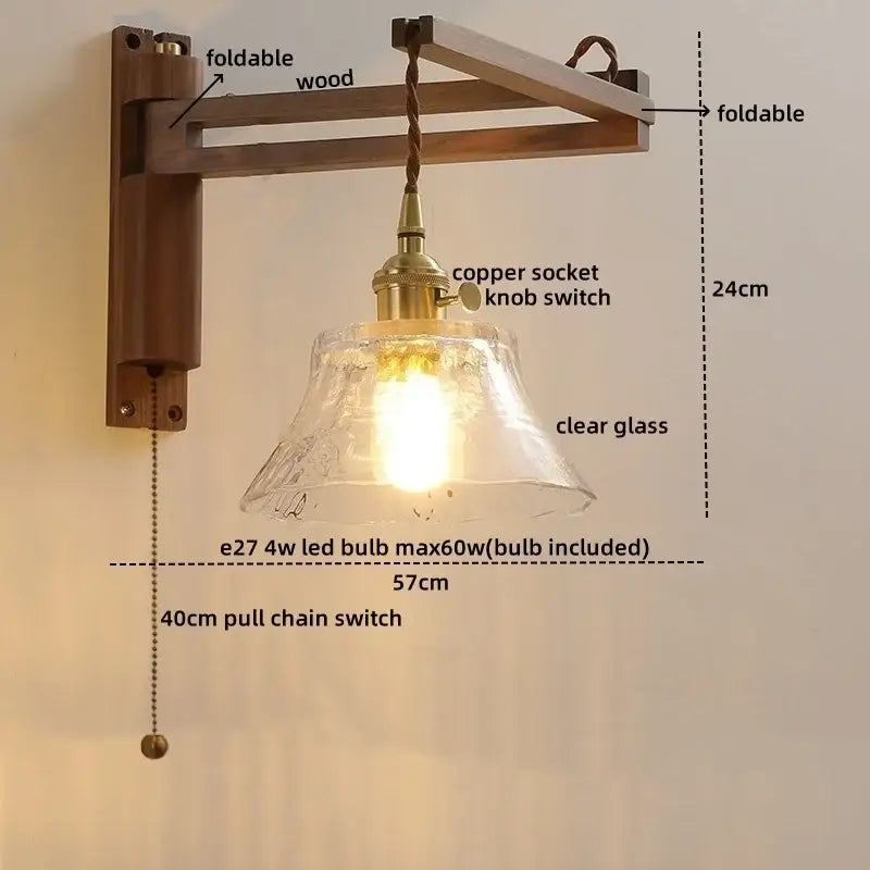 Antique brass ceramic walnut wall sconce with scalloped clear glass shade and pull chain switch for bedroom decorbites ceramic walnut wall