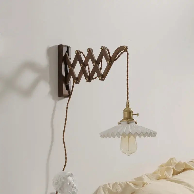 Antique brass ceramic walnut wall sconce with scalloped white glass shade for elegant bedroom decorbites ceramic walnut wall