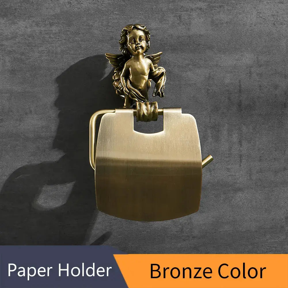 Bronze classic angel gold toilet paper holder with detailed cherub figurine on sleek brushed metal decorbites classic design