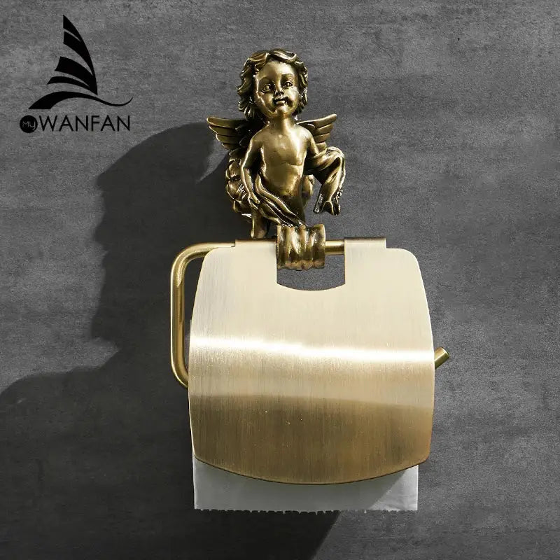 Antique brass classic angel gold toilet paper holder with detailed cherub figurine by decorbites classic angel