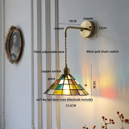 Copper-finished wall lamp with multicolored clear flower acrylic stained glass shade for bedroom or stair decorbites clear flower
