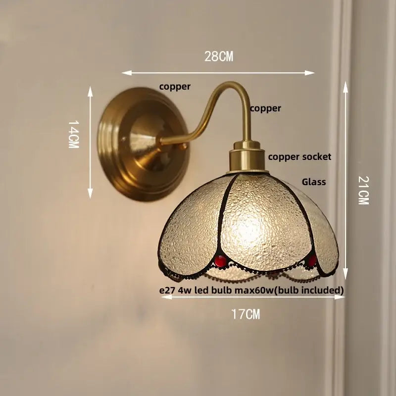 Antique brass clover glass brass wall sconce with textured glass shade black trim red accents for dining room decorbites glass brass wall