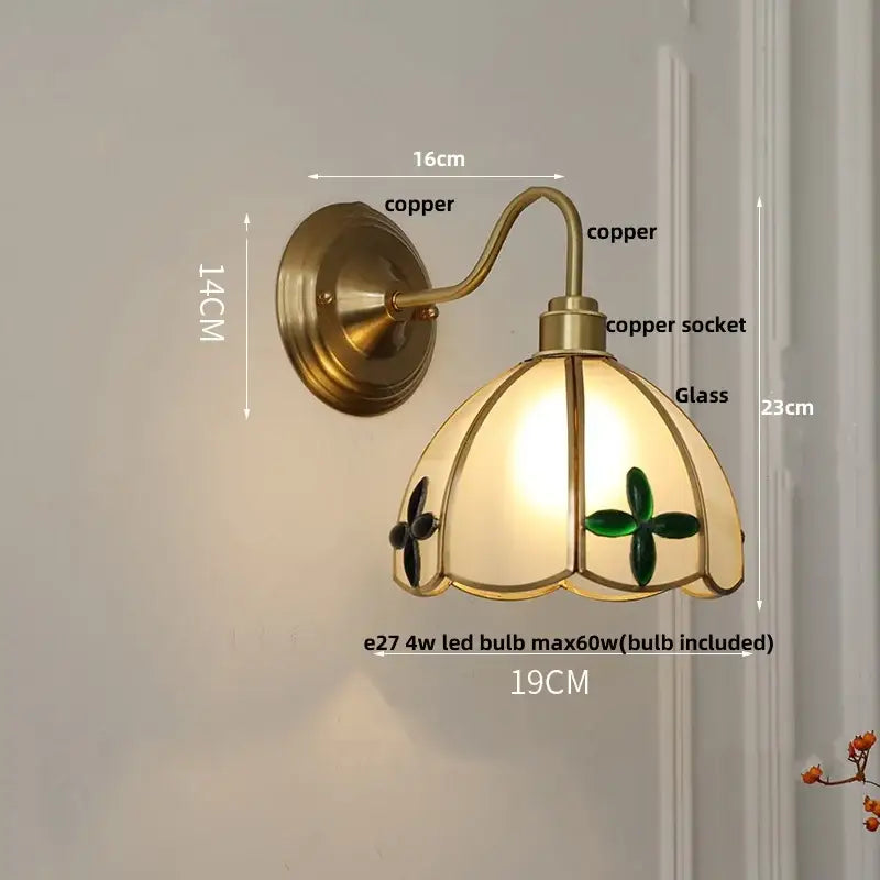 Antique brass glass brass wall sconce with green clover and black flower stained glass lampshade for dining room decorbites glass brass