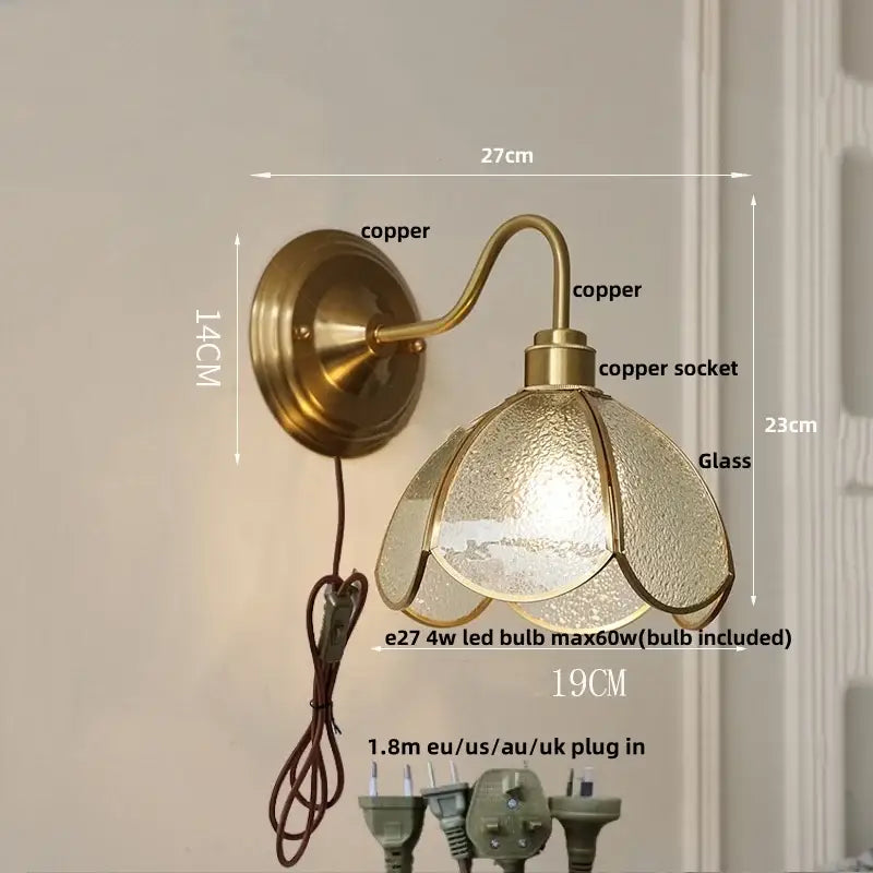 Antique brass clover glass brass wall sconce with textured translucent petal-shaped shade for dining room decorbites glass brass