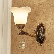 Antique brass wall lamp with frosted glass shade and ornate crystal droplet compatible with e12 e14 base