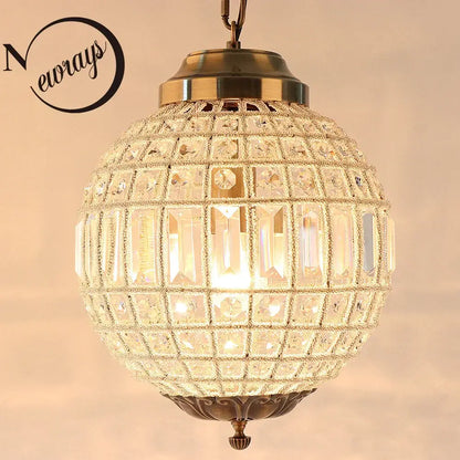 Antique brass crystal empire ball chandelier with clear faceted prisms in grid pattern for living room decorbites light