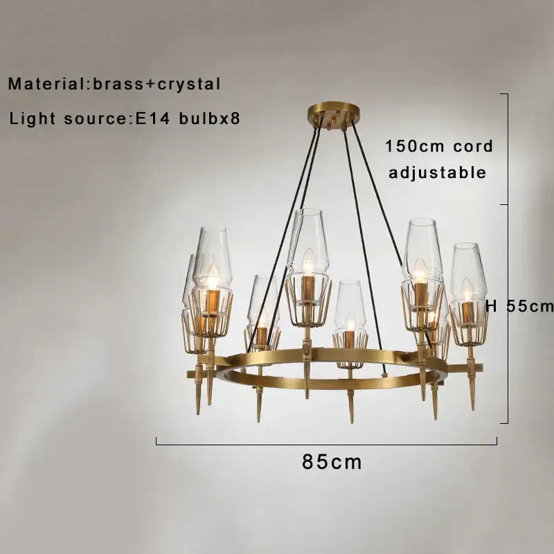 Antique brass crystal glass wall light with eight e14 bulbs and slender shades for bedroom and bath decorbites dimmable crystal